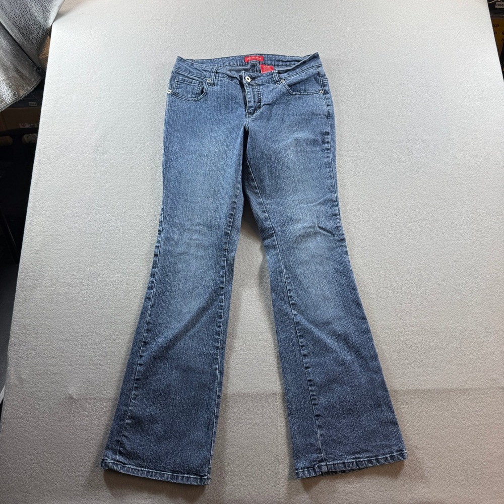Hot Bottoms Bootcut Jeans Women 14 Blue Embroidered Pockets Stretch Mid Rise